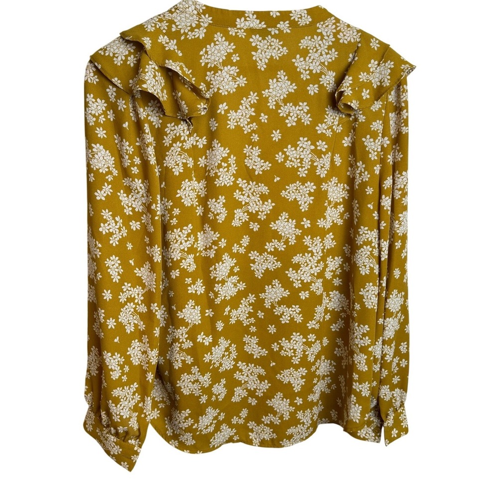 Ann Taylor Women Blouse M Yellow Floral Tiered Ruffle Flowy Cottagecore Boho - Picture 4 of 8